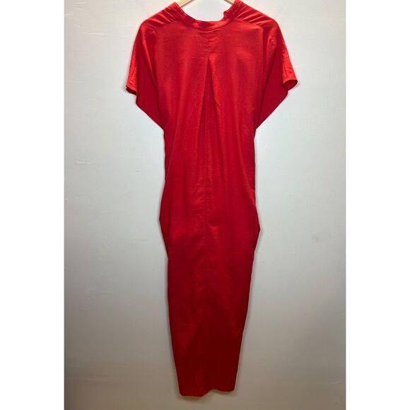 Vince Women's Size XS Red Midi Wrap Dress Short Sleeve V-Neck Poplin EUC - Picture 3 of 9